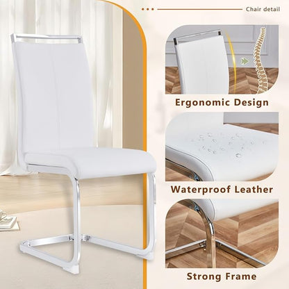 63'' Glass Dining Table Set for 6, Kitchen Table Chairs Set of 6, Clear Glass Dining Table with Black unique design Leg and Silver Metal Base, 6 PU Dining Chairs with Metal Legs, Living Room, Kitchen.