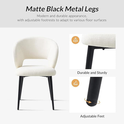 Contemporary Dining Chairs with Armrests – Ergonomic Soft-Padded Seat, Curved Backrest, Matte Black Metal Legs, Comfortable Kitchen & Dining Room Chairs, Set of 4
