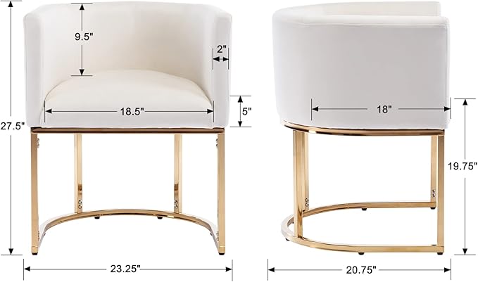 Velvet Dining Chair Modern Barrel Arm Chairs with Golden Frame, Upholstered Kitchen Chairs 18.5" Wide Accent Chair for Living Room Dining Room Restaurant, Beige