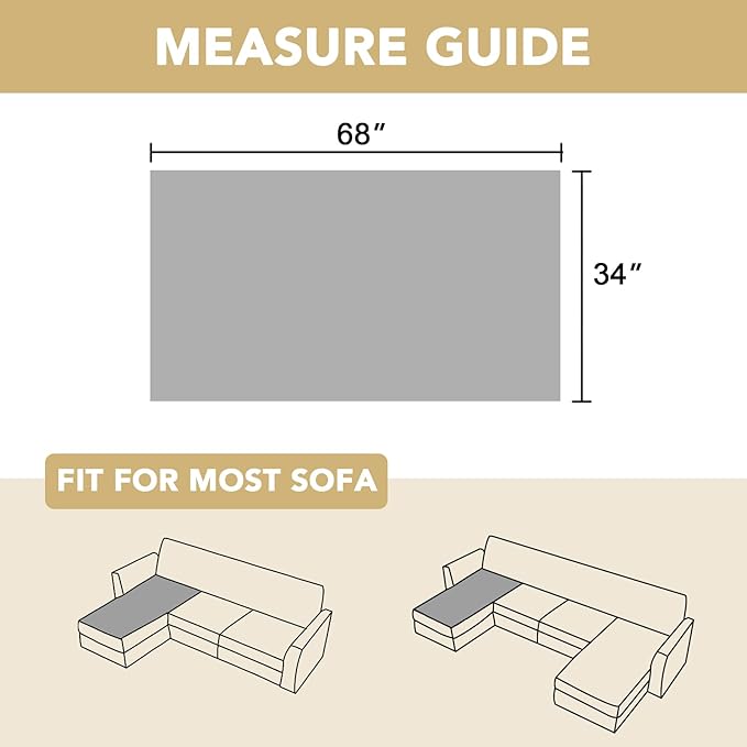 H.VERSAILTEX Chenille Couch Cover for Dogs Washable Soft Fuzzy Chaise Cover Sectional Couch Covers for L Shaped Sofa Both Left/Right Thick Pet Couch Cover Protector Non-Slip(Khaki, 34" x 68")