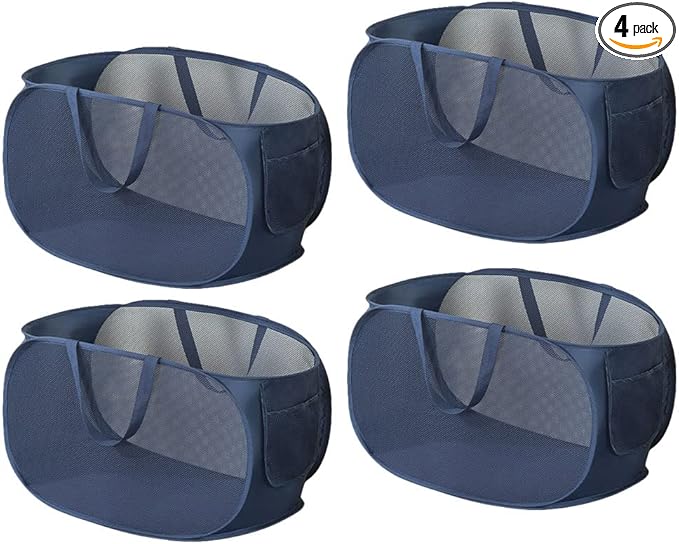 4 Pcs Mesh Popup Laundry Hamper, Opening Laundry Basket,Popup Laundry Basket with Durable Handles,Foldable Pop-up Mesh Hamper Dirty Clothes Basket for Clothes & Laundry-Home Organization