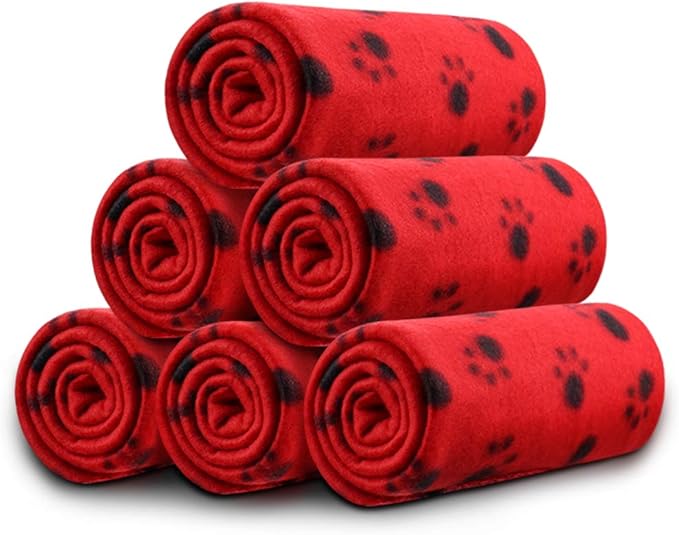 Comsmart Dog Blankets for Small Dogs, 6 Pack Puppy Blanket Cute Paw Print Pet Blanket for Dog, Puppy, Cat, Kitten, 24x28 inches, Red