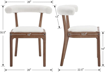 Kmax Dining Room Chairs Mid-Century Modern Sherpa Kitchen Chairs with Natural Walnut Finished Frame, Fur Curved Back, Set of 4, White