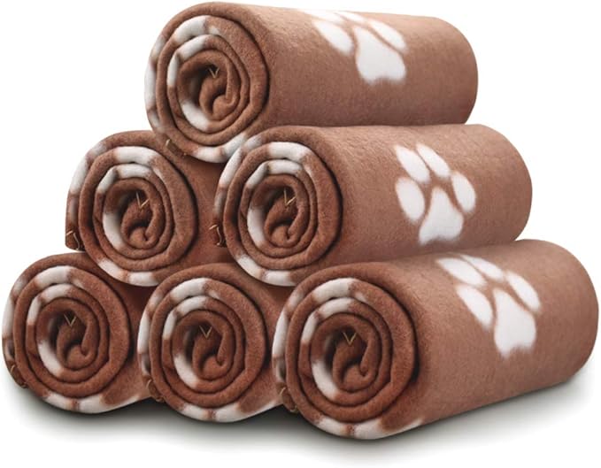Comsmart Dog Blankets for Small Dogs, 6 Pack Puppy Blanket Cute Paw Print Pet Blanket for Dog, Puppy, Cat, Kitten, 24x28 inches, Brown