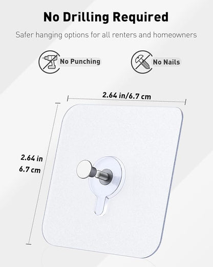 Uniclife 30 Pcs Self Adhesive Picture Hooks 40 lbs Load 2.64" Heavy Duty Picture Hangers Without Nails Adhesive Wall Hooks for Hanging Transparent Waterproof Frame Hangers Sticky Hooks for Bathroom