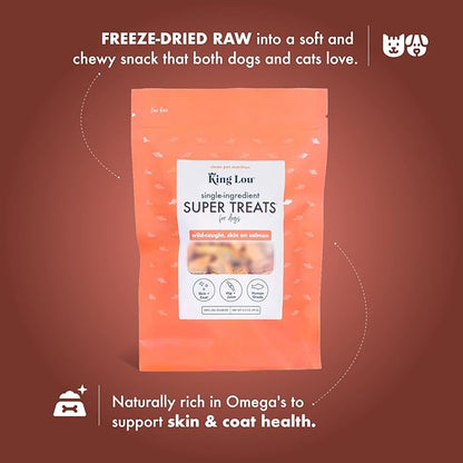 King Lou Pets - Wild Salmon Bites - Freeze Dried Treats for Dogs - Single Ingredient Dog Treat - USA-Made Salmon Treats for Dogs- Omega Rich for Skin & Coat Health - 1 lb Prior to Freeze-Drying