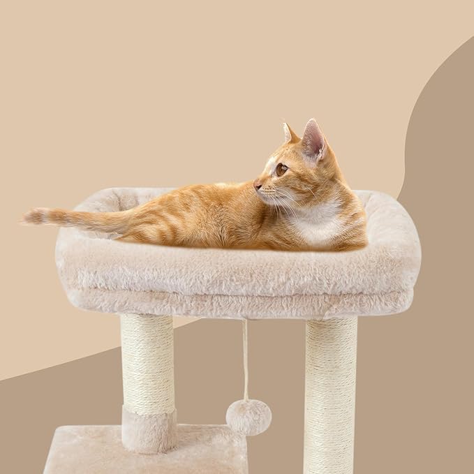 FISH&NAP Cute Cat Tree Kitten Cat Tower for Indoor Cat Condo Sisal Scratching Posts with Jump Platform Cat Furniture Activity Center Play House Beige