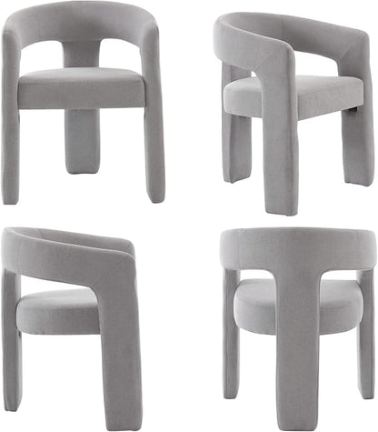 Modern Chenille Dining Chairs Set of 6, Upholstered Barrel Chairs with Arms Comfy Accent Side Chairs for Living Room/Dining Room/Reception, Grey