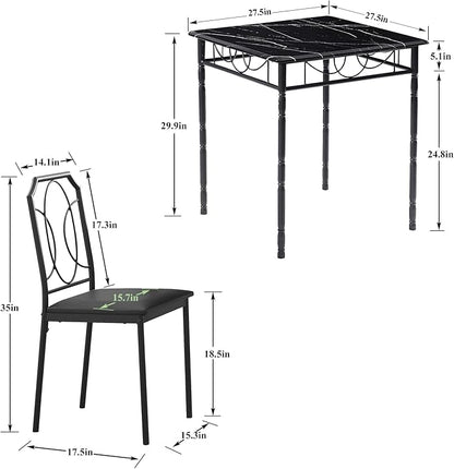 VECELO 3 Piece Dining Table Set for 2, Dinette with Chairs for Kitchen, Breakfast Nook, Small Space,Easy Assembly