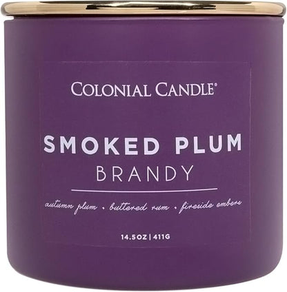 Colonial Candle Smoked Plum Brandy Jar Candle, Pop of Color Collection, 3 Wick, Purple, 14.5 oz - Up to 60 Hours Burn