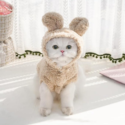 Cat Bunny Ears Costume Cute Dog Kitten Hoodies Sweater Rabbit Ears Puppy Pet Apparel (X-Large,Beige)