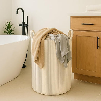 PUTSKA Laundry Basket Hamper – Blanket Basket for organizing, Décor and Toys, Clothes Hamper – Perfect for Baby and Kids Room, Nursery, Bedroom, Bathroom, Living Room – XL, Cream
