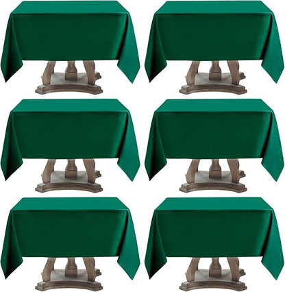 Square Tablecloth 52 x 52 Inch Dark Green Tablecloths Stain-Wrinkle Resistant Washable Polyester Table Cloths for Holiday, Buffet Parties,and Wedding 6pack