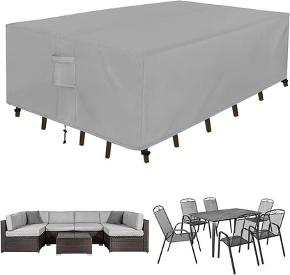 Easy-Going Rectangle Patio Furniture Cover Waterproof Outdoor Dining Table and Chair Cover Anti-UV Outside Sectional Sofa Set Covers (111"L x 74"W x 28"H, Grey)