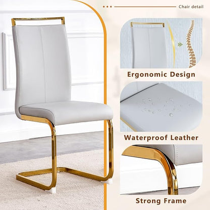 63'' Glass Dining Table Set for 6, Kitchen Table Chairs Set of 6, Clear Glass Dining Table with Black unique design Leg and Gold Metal Base, 6 PU Dining Chairs with Metal Legs, Living Room, Kitchen.