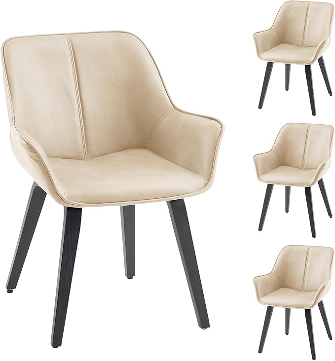 Upholstered Dining Chairs Set of 4 & 2 & 6 Faux Leather Accent Chair Living Room Chairs Kitchen & Dining Room Chairs Comfy Reading Chair for Bedroom Mid Century Modern Arm Chair (Beige, 4)