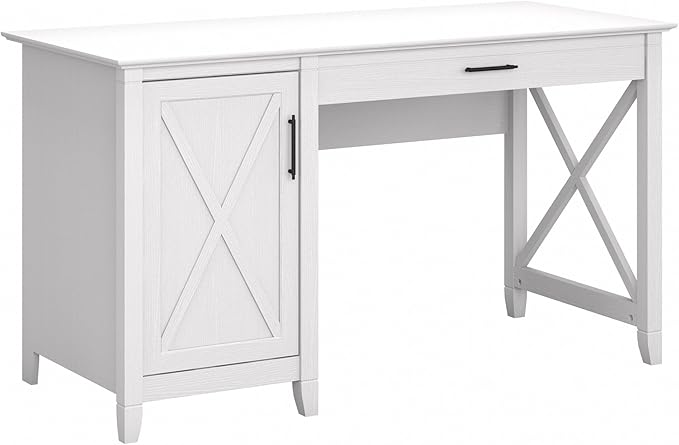 Bush Furniture Key West Computer Desk with Storage | Small Desk for Home Office in Pure White Oak | 54W x 24D Modern Farmhouse Desk