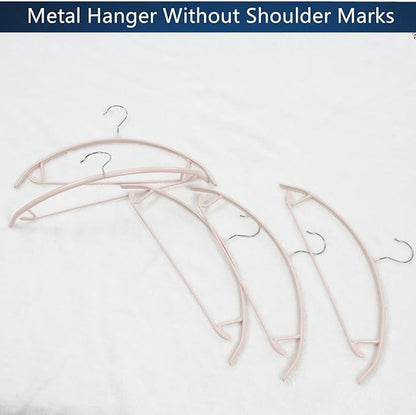 16.5 Inch Pink No Shoulder Bumps No Mark Non-Slip Rubber Coated Contour Meta Hanger for Sweater T-Shirt Suit Coat Uniform with Pants Bar Pack of 10