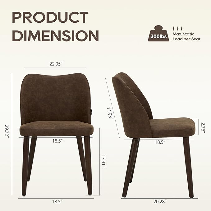 Wooden Dining Chairs Set of 2, Upholstered Kitchen Dining Room Chair, Modern Fabric Farmhouse Dinner Chair for Restaurant & Cafe, Dark Brown
