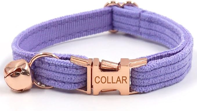 Personalized Cat Collar with Bells,Velvet Customized Small Cat Collar with Name Tag,Pet Collar with Name Phone Number Engraved ID Tags for Boy and Girl Kitten Cats (Taro Purple)
