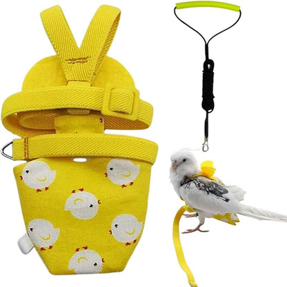 Adjustable Bird Diaper Harness Flight Suit Clothes with 80 Inch Flying Leash Rope for Parrots Conure Cockatiel (Yellow,S)
