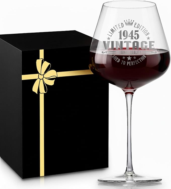 Crystal Burgundy Wine Glasses Cup Red Long Stem White Personalized Cute Large Women 80th Birthday Gifts for Her 80 Years Old Best 1945 Funny Cool Friend Gift Unique Birthday Party Decorations