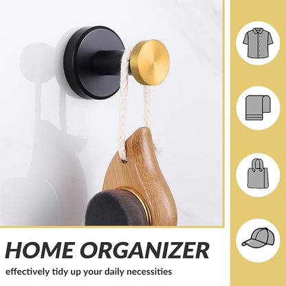 APLusee Black Gold Robe Towel Hook, Stainless Steel Coat Hanger, Clothes Holder for Bath Toilet Accessories, Wall Mounted