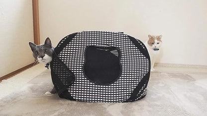 Necoichi Stress-Free Cat Travel Carrier Collapsible Gray White for 2 Cats, for Indoor Cats Small Medium Large Cats(Black)