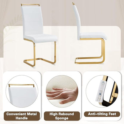 51" Glass Dining Table Set 4,Small Kitchen Room Dining Table Set 4 with Chairs,Tempered Glass Top with Gold Legs,Easy to Assemble,Dinette Breakfast Nook