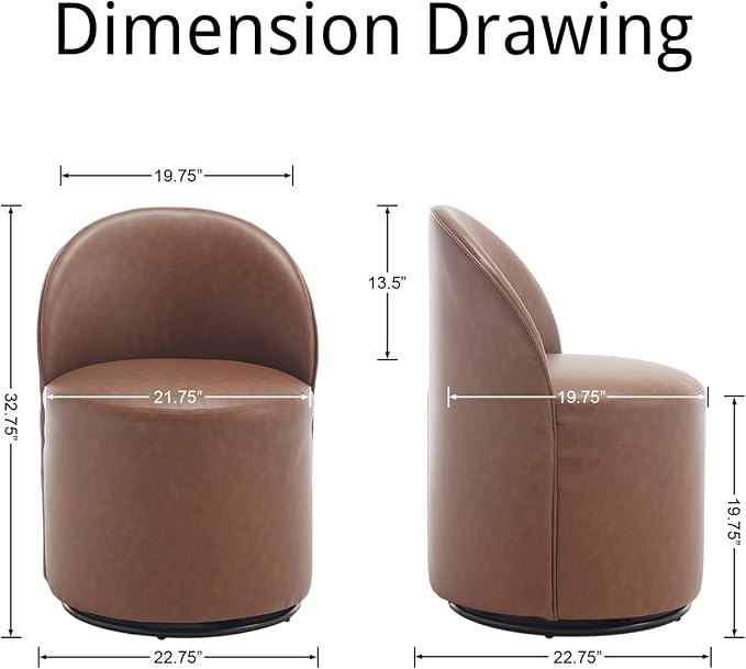 Modern Barrel Dining Chairs Set of 6, Swivel Base Cognac PU Leather Accent Chair 360°Rotating Mid-Century Dining Side Chair Kitchen Chair for Living Room, Bedroom, Home, Office, Kitchen(Brown)