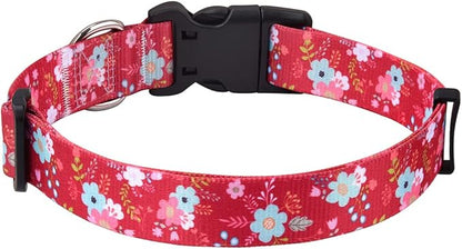 Dog Collar with Bohemia Floral Tribal Geometric Patterns - Soft Ethnic Style Collar Adjustable for Small Medium Large Dogs(Red Flower,XS)
