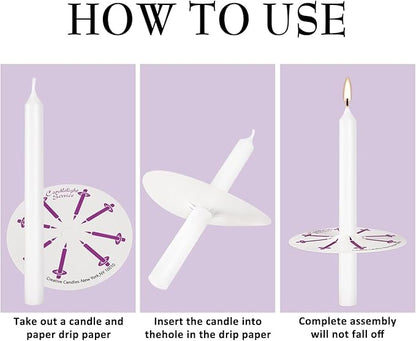 200 pcs Church Candles with Drip Protectors for Devotional Candlelight Vigil Service, Unscented White 5" H X 1/2" D, No Smoke, Shabbat, Praye