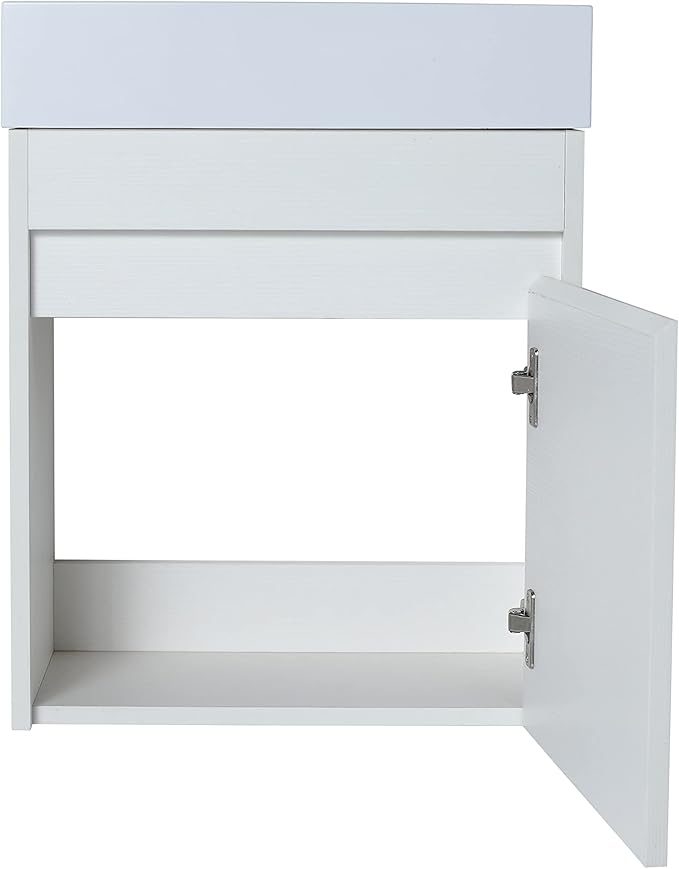 Goujxcy 18" Wall Mounted Bathroom Vanity with Sink, Modern Floating Bathroom Cabinet with White Resin Wash Basin & Storage Cabinet, Soft-Close Door Wood Hanging Bath Room Cabinet