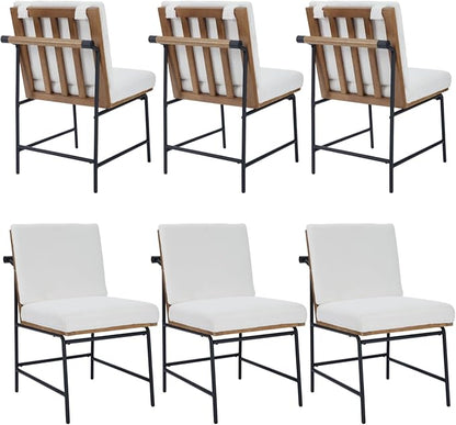 DUOMAY Mid-Century Modern Dining Chairs Set of 6, Sherpa Upholstered Side Chair with Rear Handle, Armless Chair with Metal Legs for Kitchen Dining Room Living Room Vanity, White