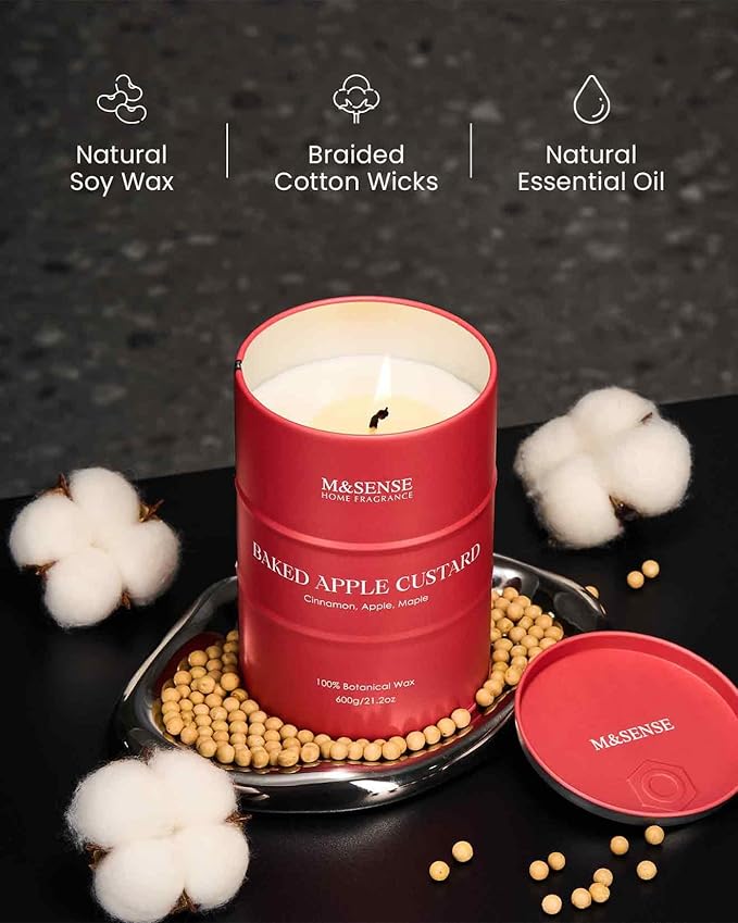 M&SENSE Baked Apple Scented Candles Large, Natural Soy Candles 21.2oz 120 Hour Slow Burning,Christmas Candle Candle for Stress Relief Meditation Relaxing,Aromatherapy Christmas Decor