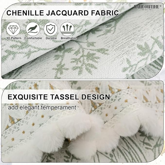 HANDONTIME Elegant Floral Pet Couch Cover, Jacquard Chenille Dog Bed Cover with Plush Fringe, Non-Slip Washable Sofa Protector for Dogs & Cats, Fits Sectionals 3 Cushion Couches (Green,35.4" x 82.7")