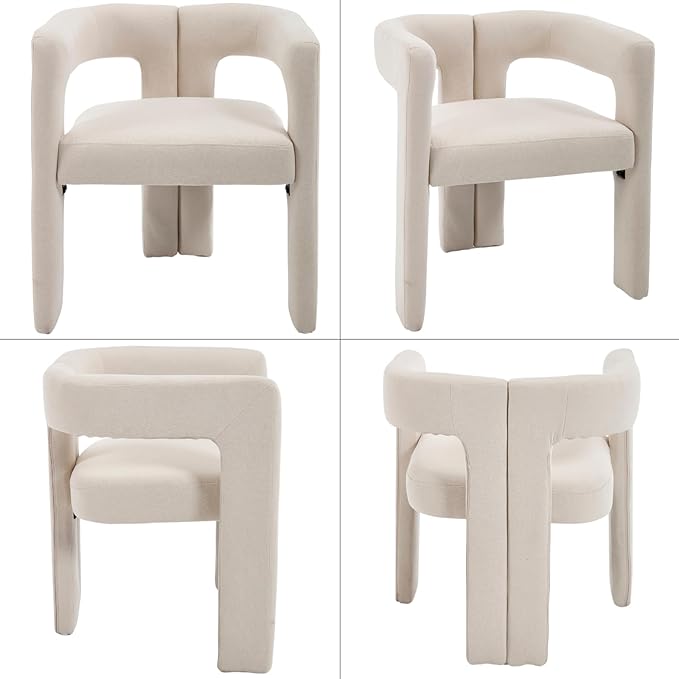 Modern Dining Chairs Set of 4, Upholstered Side Chairs Linen Fabric Guest Chairs with Barrel Backrest Armchair for Dining Room Living Room, Beige