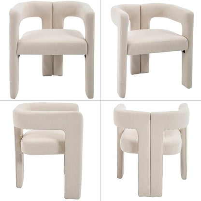 Modern Dining Chairs Set of 4, Upholstered Side Chairs Linen Fabric Guest Chairs with Barrel Backrest Armchair for Dining Room Living Room, Beige