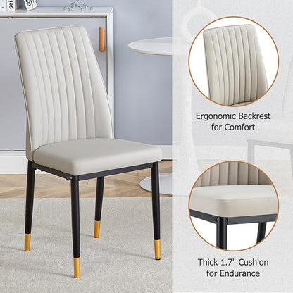 Modern Dining Table Set for 6, Marble Kitchen Table Chair Set for 6, Rectangular Kitchen Table with 6 Pu Leather Upholstered Chair for Dining Room (Light Grey)