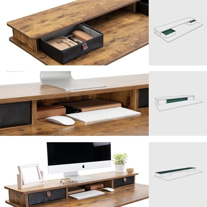 FEZIBO 55 x 24 Inch Whole-Piece Height Adjustable Standing Desk with Double Drawers, Sit Stand Desk, Stand Up Table (Send Two Packages), Rustic Brown Top