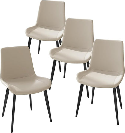 Dining Chairs, Modern PU Leather Dining Room Chair with Sturdy Metal Legs, Upholstered Seat Dinner Chairs Accent Side Chairs for Indoor Kitchen Living Room Restaurant Cafe (Cream, Set of 4)