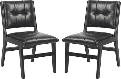 KCC Modern PU Leather Dining Chairs Set of 2, Upholstered Kitchen Chairs with Solid Wood Legs and Comfortable Seat for Dining Room/Lounge/Bedroom(Black)