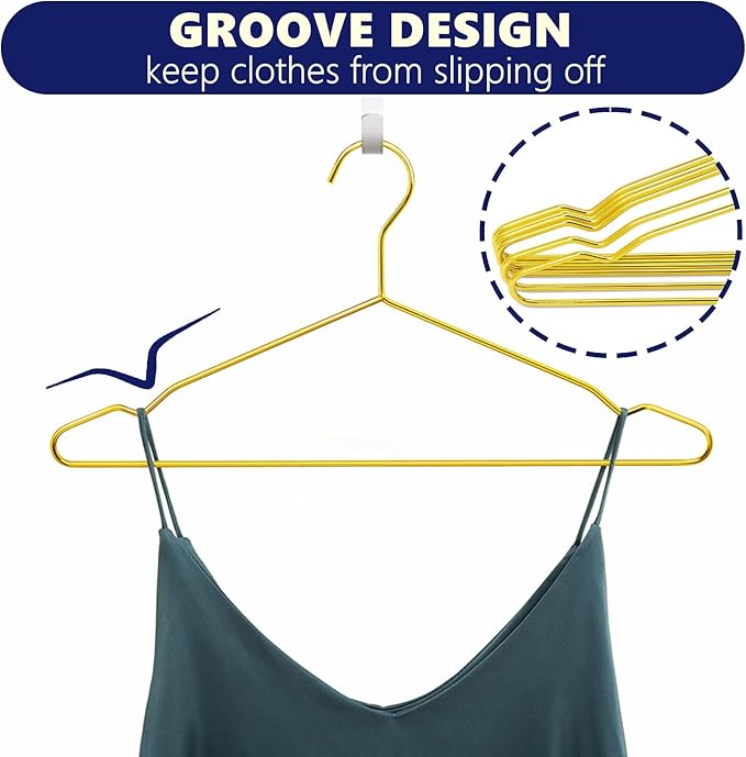 Amber Home 30 Pack 17" Shiny Gold Strong Metal Hanger, Heavy Duty Coat Hangers, Standard Suit Hangers for Jacket, Shirt, Dress