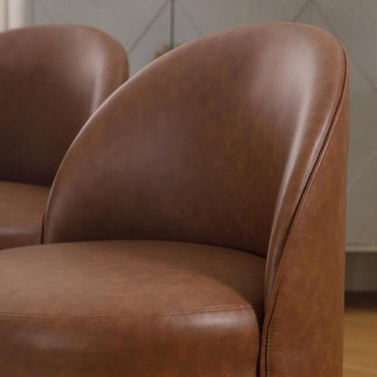Modern Barrel Dining Chairs Set of 4, Swivel Base Cognac PU Leather Accent Chair 360°Rotating Mid-Century Dining Side Chair Kitchen Chair for Living Room, Bedroom, Home, Office, Kitchen(Brown)