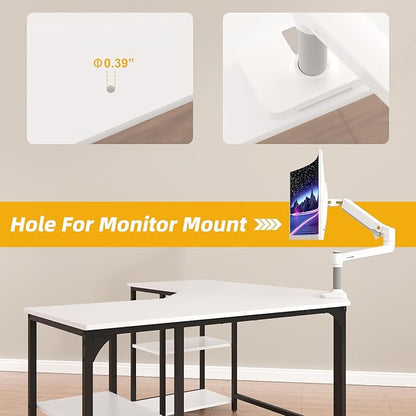 Elephance L-Shaped Desk with Shelves, Computer Corner Desk, Home Office Writing Workstation, Gaming Desk PC Laptop Table with Storage