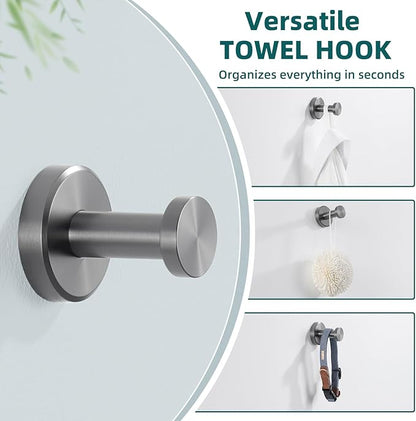 APLusee Gunmetal Gray Single Robe Hook, 304 Stainless Steel Heavy Duty Towel Hook (11LBS Capacity), Wall Mounted Towel Hanger for Bathroom Kitchen Garage