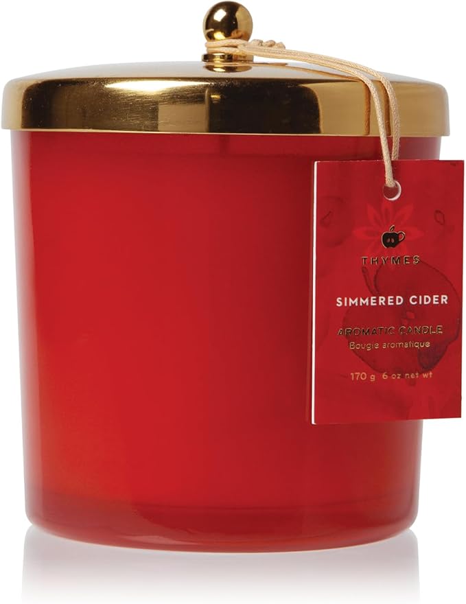 Thymes Scented Candles for Home Decor - Luxury Home Fragrance Gifts for Women & Men - Fall Candles with Warm Notes of Apple, Clove, & Cardamom - Harvest Red (Simmered Cider, 13 oz)