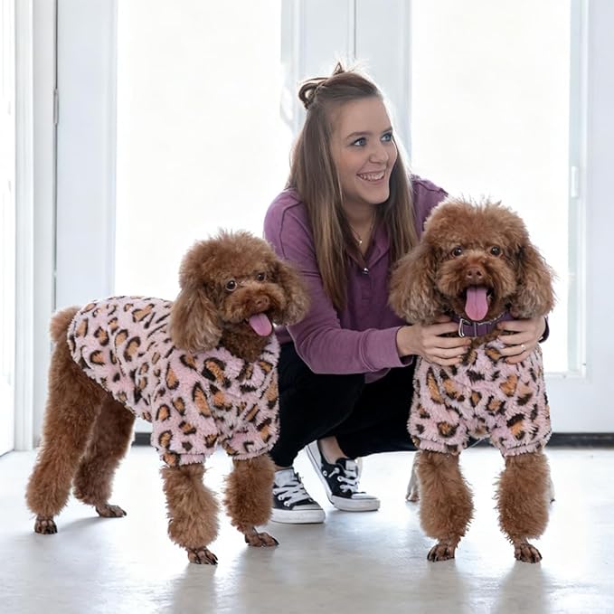 GreenJoy Leopard Print Dog Sweater – Stretchy Fleece Dog Turtleneck Sweatshirt for Puppies & Cats, Soft & Warm Pet Winter Clothes for Small, Medium & Large Dogs (Pink, Medium/Large)
