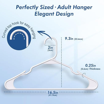 HOUSE DAY Plastic Hangers 100 Pack - Adult Clothes Hangers White - Space Saving, Non-Slip, Durable & Sturdy Hanger with Shoulder Grooves for Closet, Perfect Slim Coat Hanger - Ganchos para Colgar Ropa