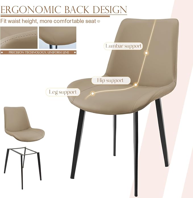 Dining Chairs, Modern PU Leather Dining Room Chair with Sturdy Metal Legs, Upholstered Seat Dinner Chairs Accent Side Chairs for Indoor Kitchen Living Room (Tan, Set of 4)